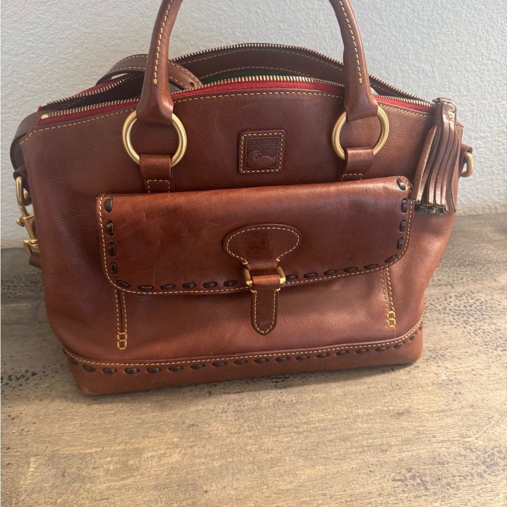 Brown Leather Handbag with Gold Accents